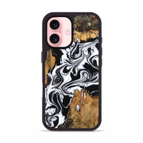 Shock Guard Tempered Glass Iphone 16 Wood Phone Case - Sherrie (Black & White, 778325)