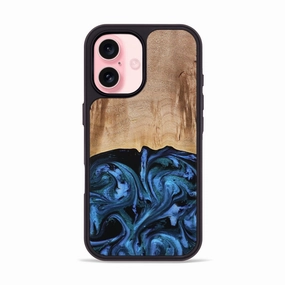 Iphone 16 Wood Phone Case - Stacia (Blue, 778027) Anti Spy Film