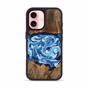 Fingerprint Repellent Scratch Resistant Glass Iphone 16 Wood Phone Case - Stefani (Blue, 780055)