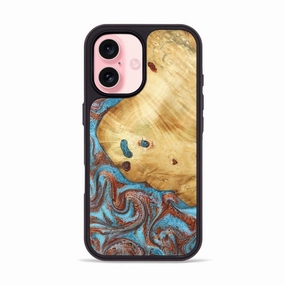 Anti Shock Screen Iphone 16 Wood Phone Case - Sydney (Teal & Gold, 781346)