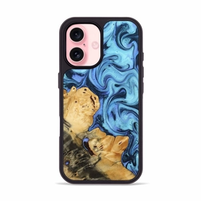 Scratch Proof Fingerprint Resistant Coating Iphone 16 Wood Phone Case - Tobias (Blue, 781802)