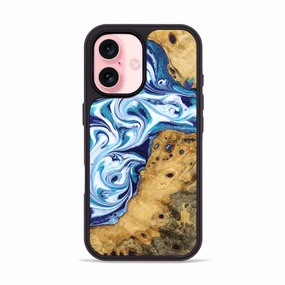 Scratch Resistant Glass Iphone 16 Wood Phone Case - Unique (Blue, 777013)