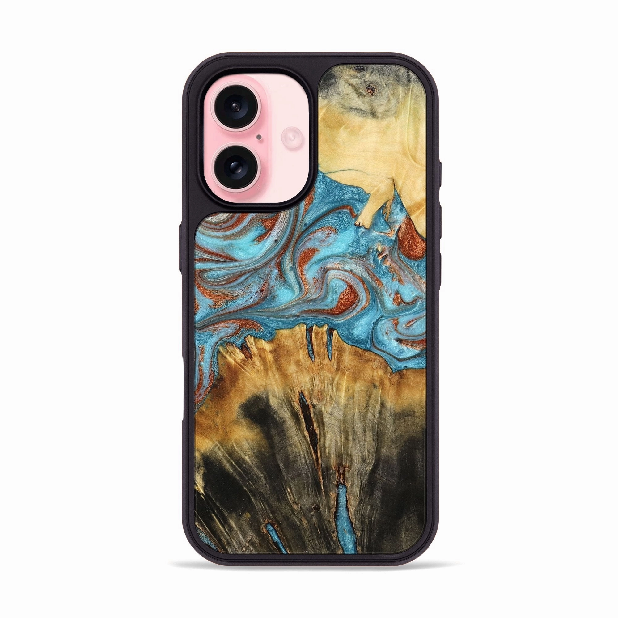 Soft Edge Iphone 16 Wood Phone Case - Vallie (Teal & Gold, 777526)