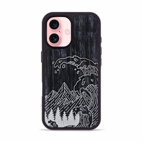 Anti Fingerprint Coating Reinforced Corners Iphone 16 Wood Phone Case - Wave - Ebony (Curated)