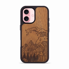 Iphone 16 Wood Phone Case - Wave - Mahogany (Curated) Edge Guard Anti Finger Streak