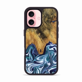 Shock Absorption Iphone 16 Wood Phone Case - Woodrow (Blue, 772229)