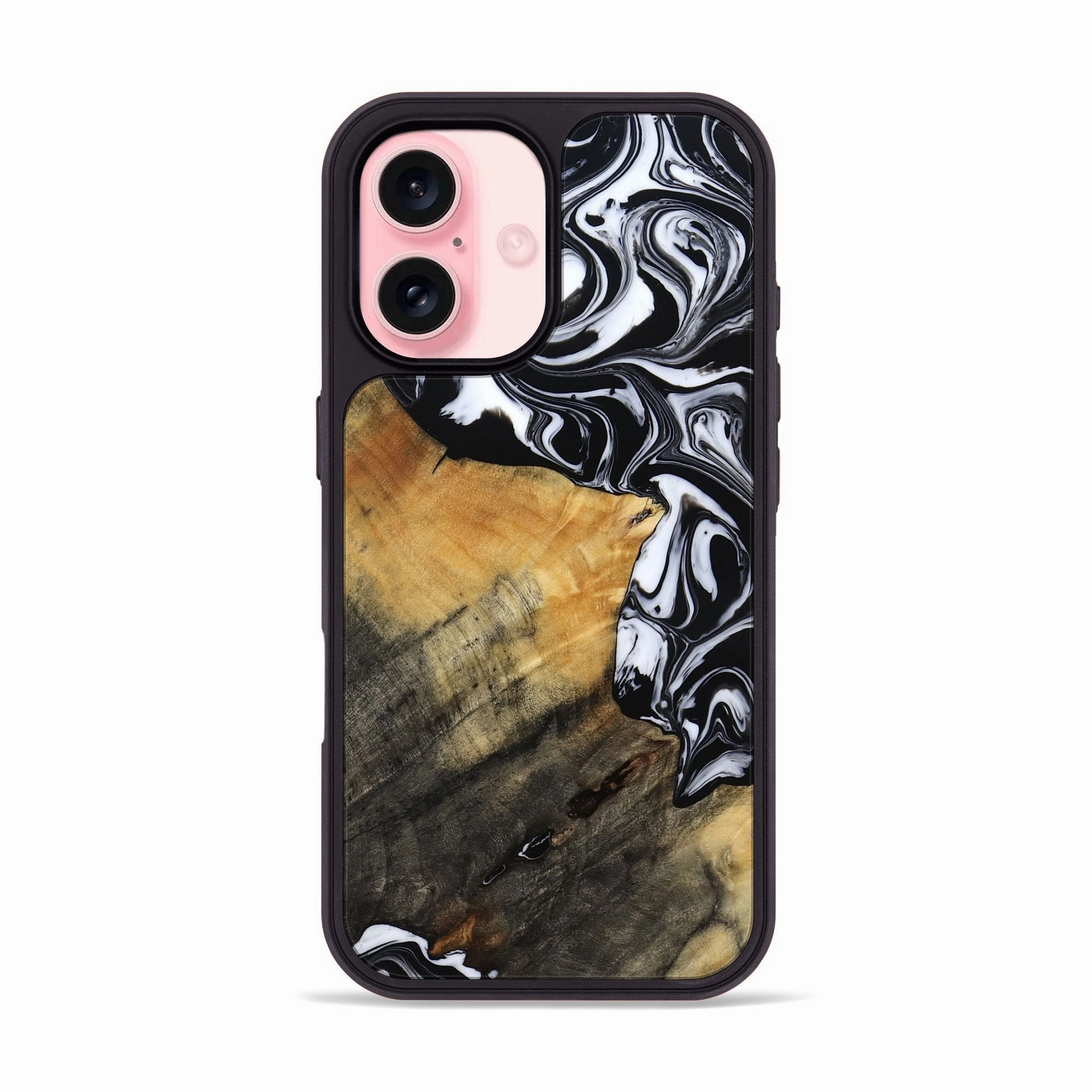 Anti Finger Grease Smooth Surface Iphone 16 Wood Phone Case - Wylder (Black & White, 770079)