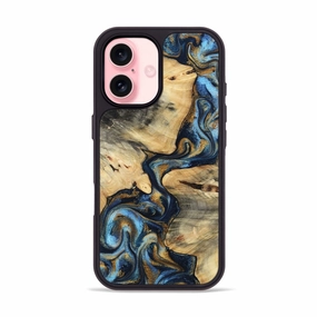 Iphone 16 Wood Phone Case - Xzavier (Teal & Gold, 781666) Fingerprint Free