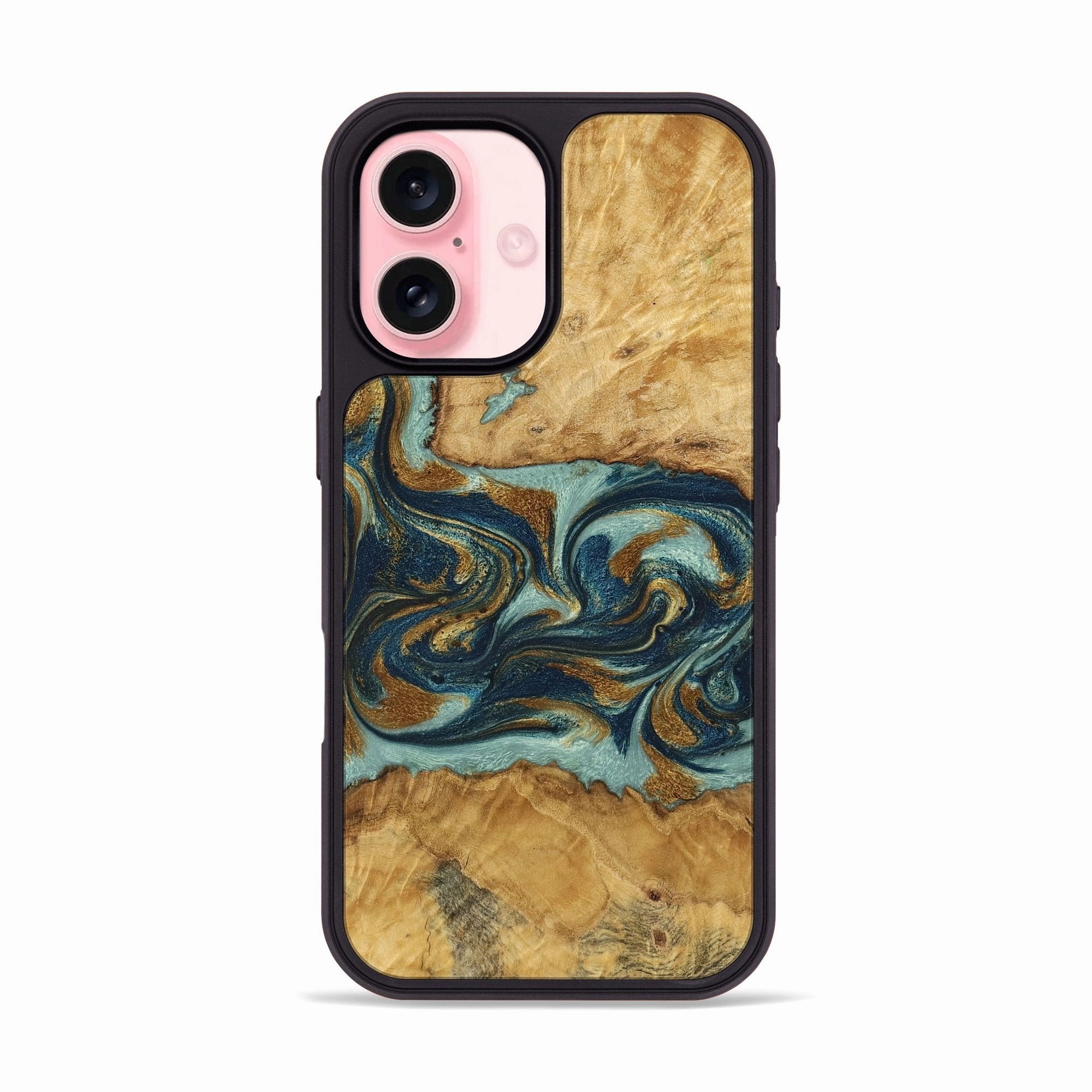 Scratch Proof Iphone 16 Wood Phone Case - Zora (Teal & Gold, 771611)