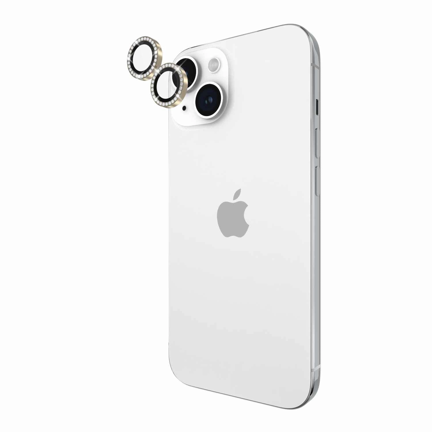 Ks053074 Aluminum Ring Lens Protector Iphone 15/15 Plus Set In Stone Gold Tempered Screen Protector