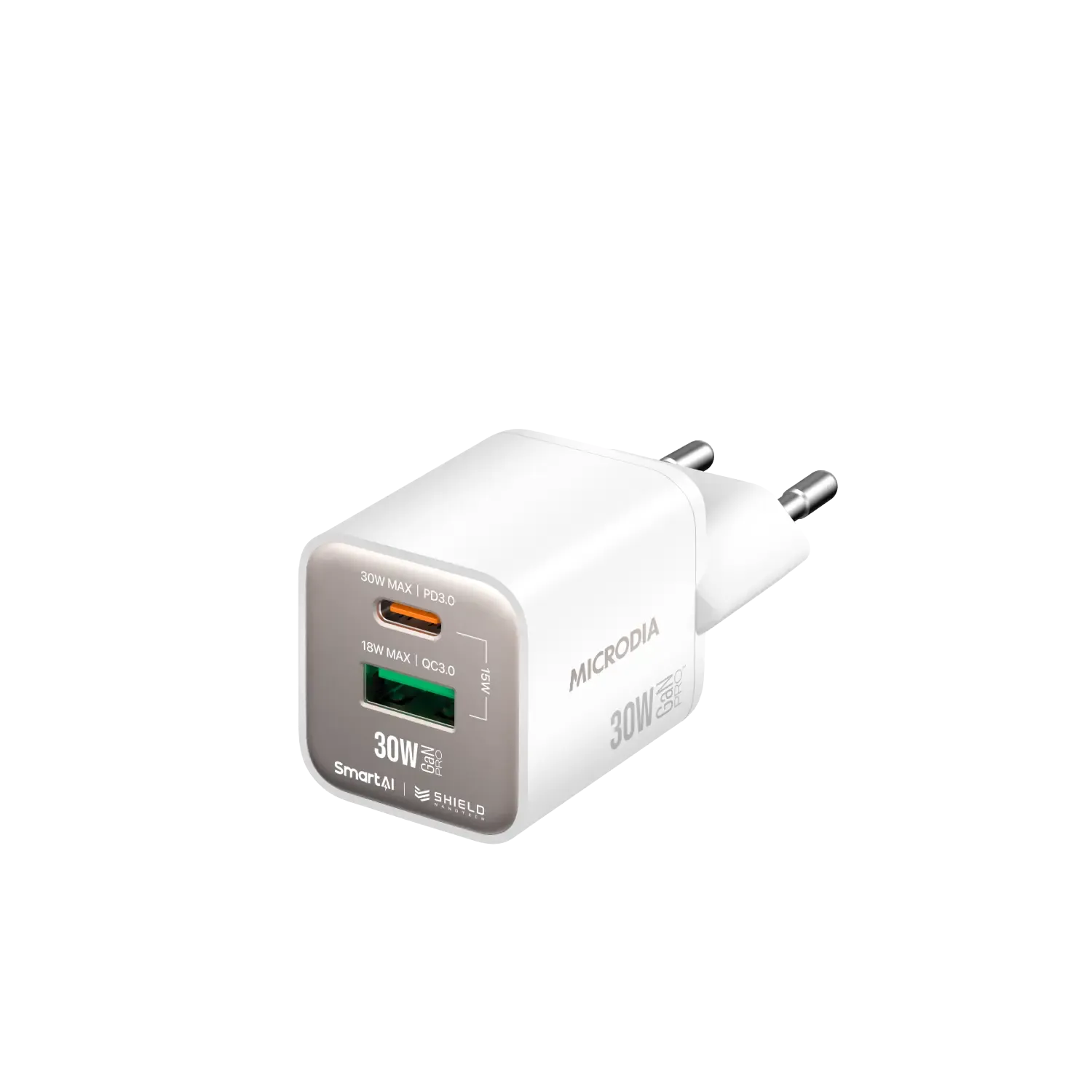 Long Cable Durable Cable Microdia Smartcube Nano 30W Gan Pro Wall Charger, Dual-Port, Usb-C Pd3.0   Usb-A Qc3.0