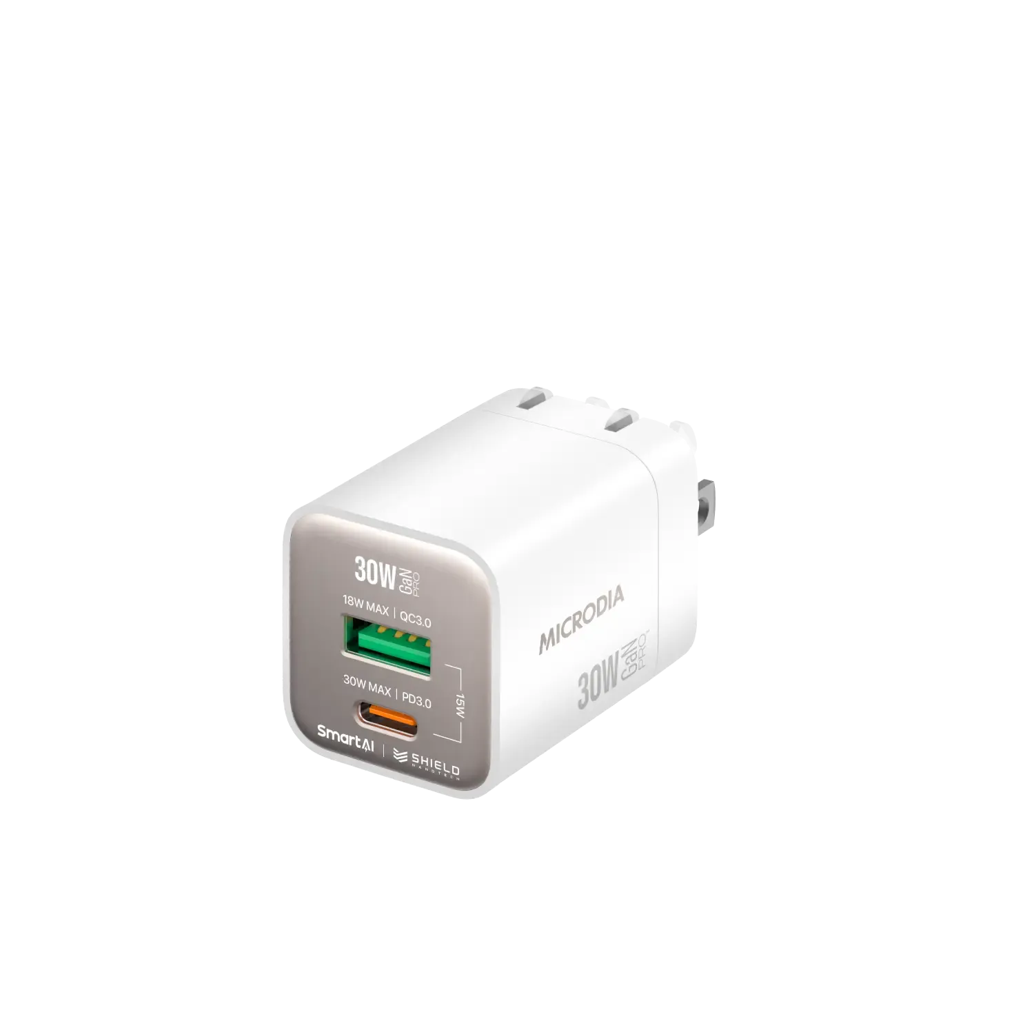 Short Circuit Protection Desktop Charger Microdia Smartcube Nano 30W Gan Pro Wall Charger, Dual-Port, Usb-C Pd3.0   Usb-A Qc3.0