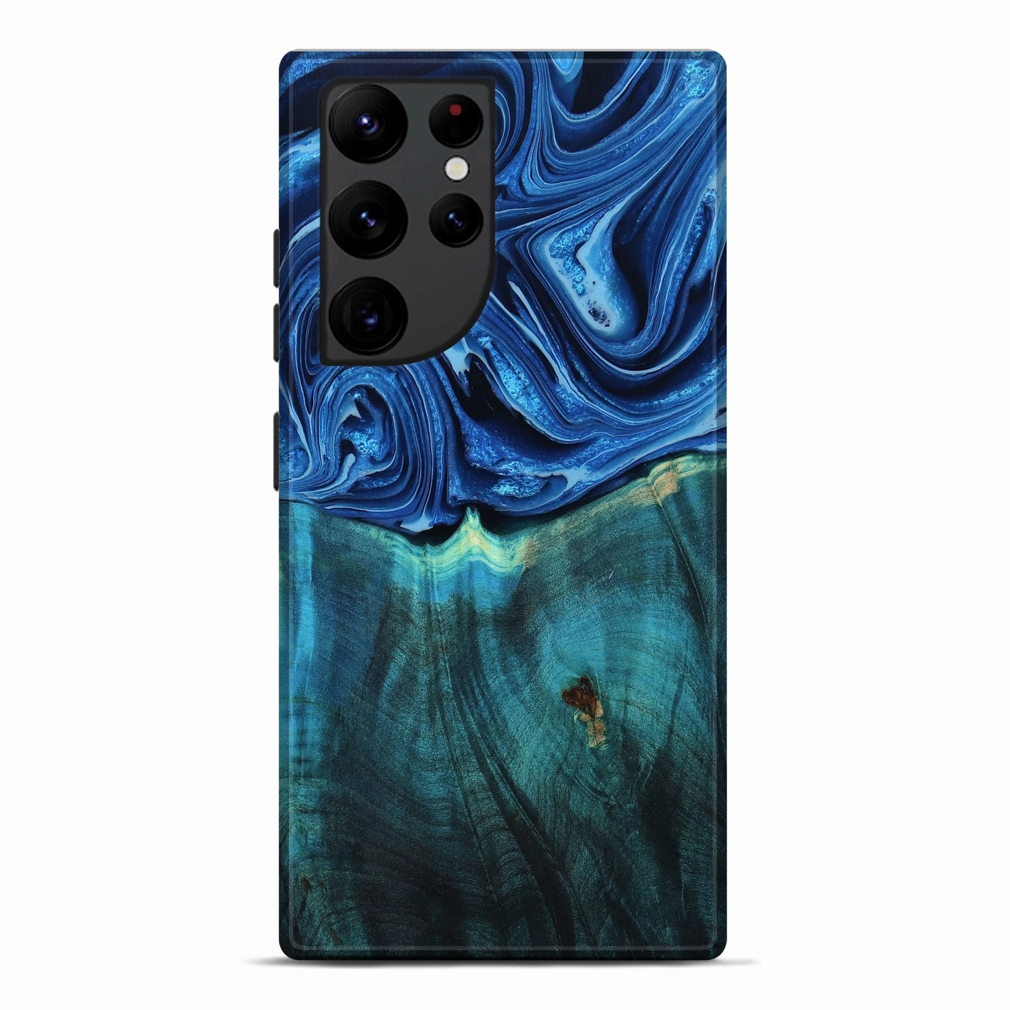 Shockproof Anti Finger Oil Galaxy S22 Ultra Wood Live Edge Phone Case - Zachery (Blue, 781462)