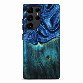 Shockproof Anti Finger Oil Galaxy S22 Ultra Wood Live Edge Phone Case - Zachery (Blue, 781462)
