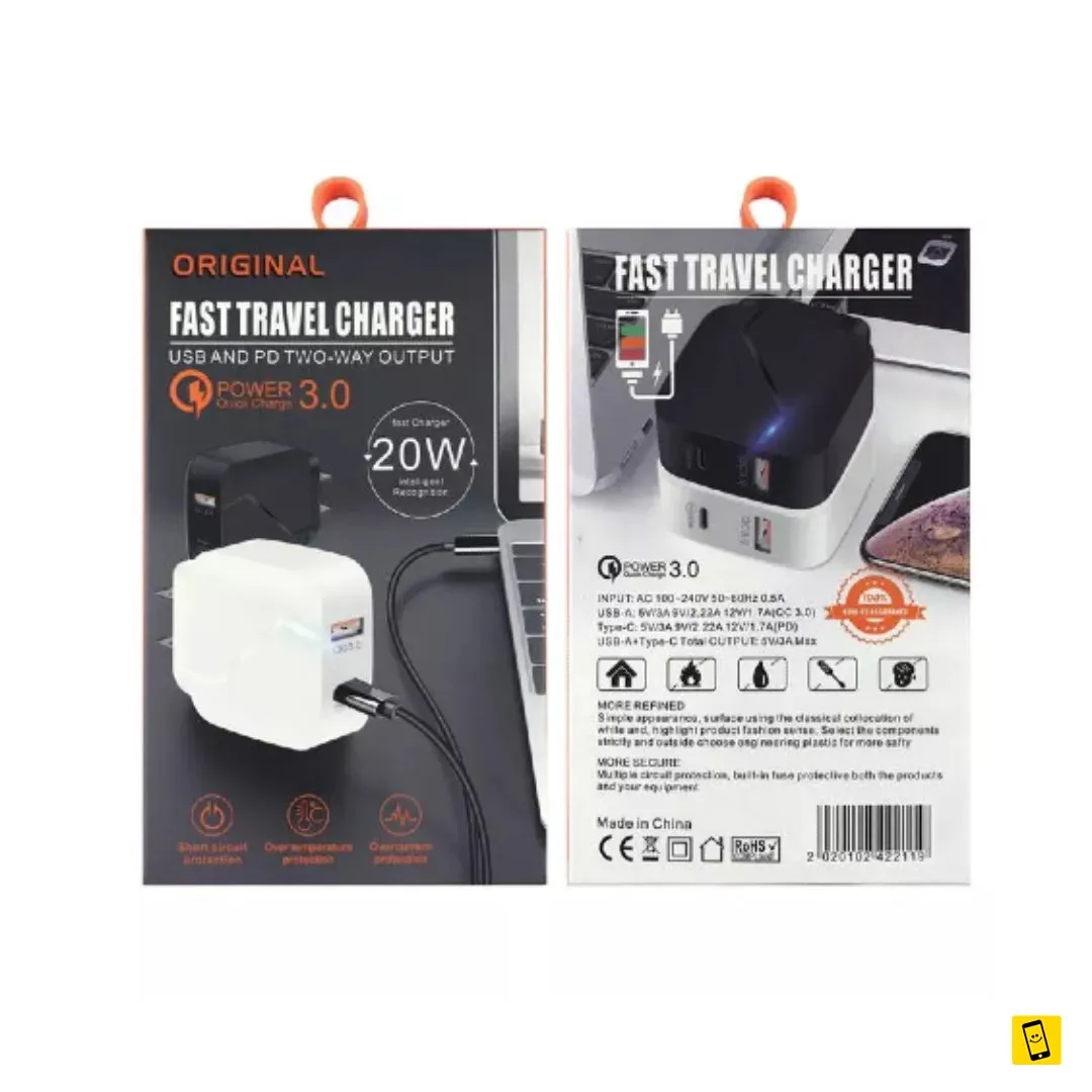 Led Qc 3.0 Pd 18W Usb Wall Charger Tangle Free Cable