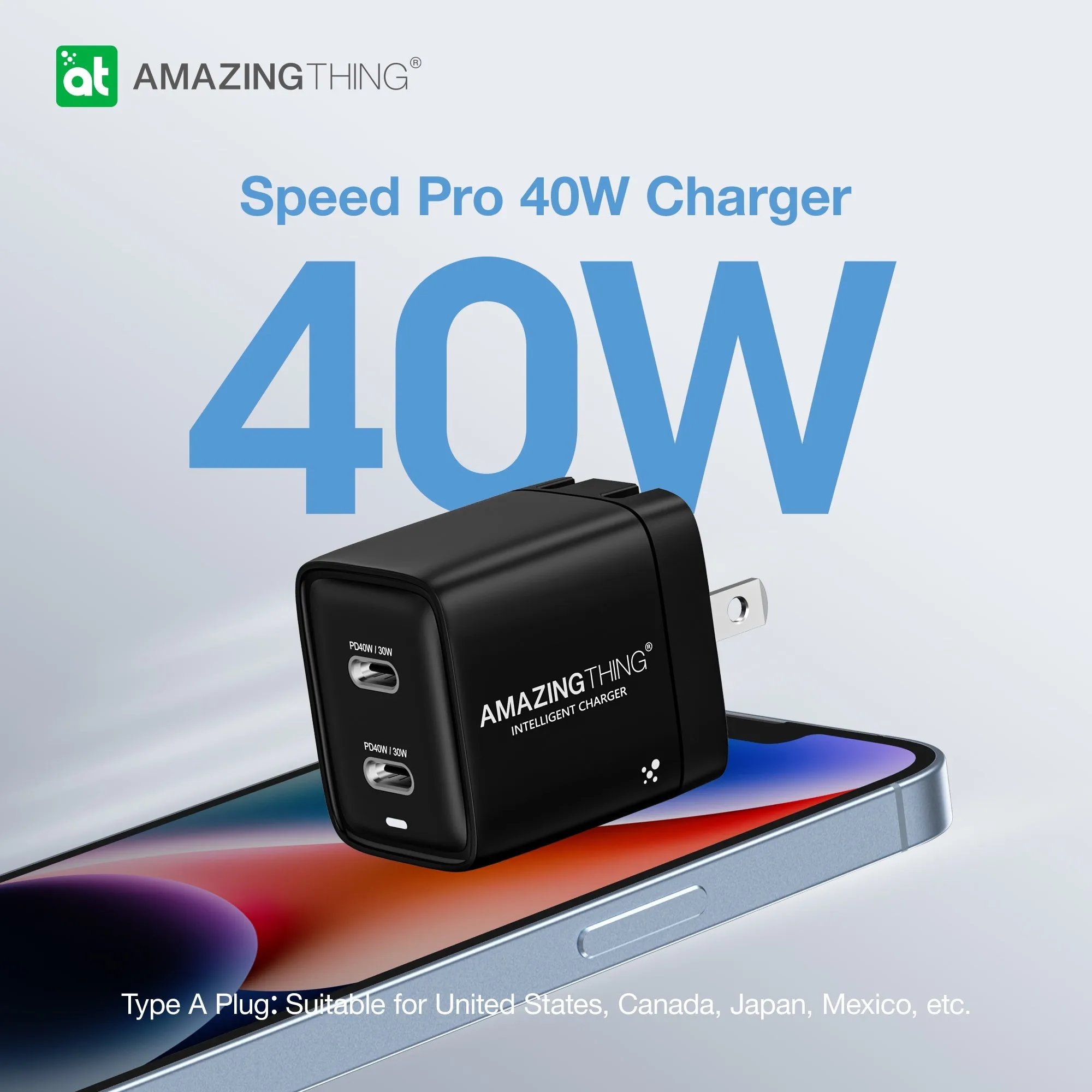 Speed Pro Dual Usb-C Ports Wall Charger Pd 40W Heat Resistant Secure Adapter