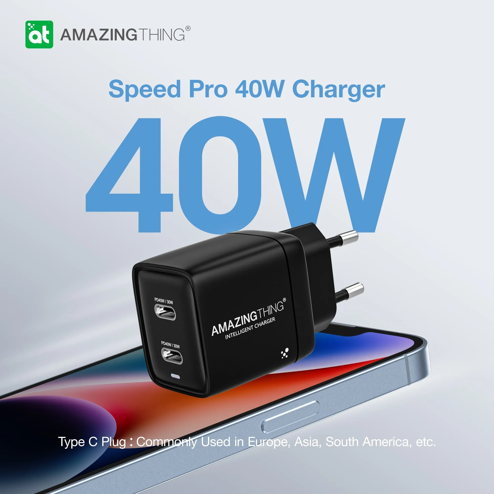 Anti Fray Cable Speed Pro Dual Usb-C Ports Wall Charger Pd 40W