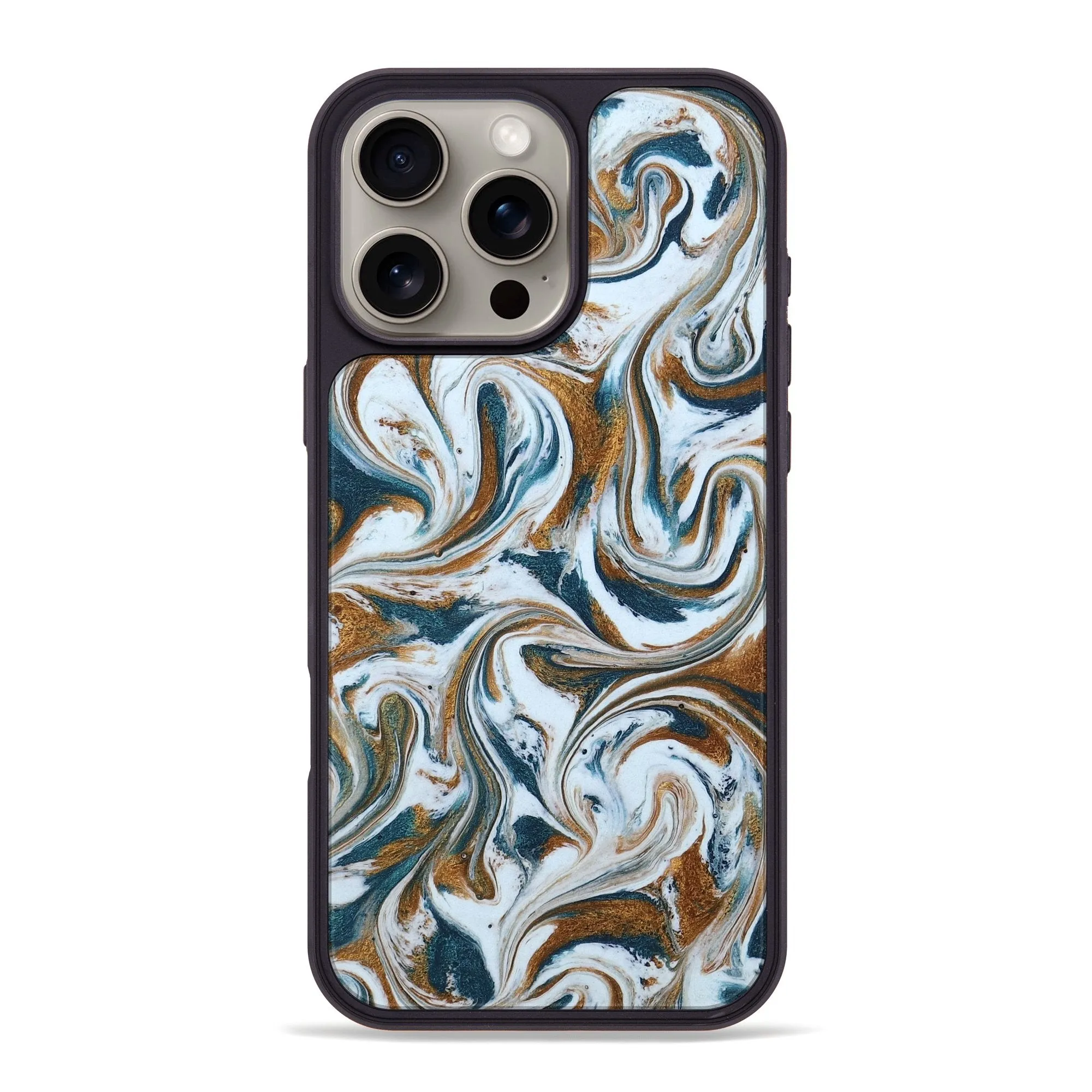 Anti Static Edge Protection Iphone 16 Pro Max Resinart Phone Case - Amaya (Teal & Gold, 780732)