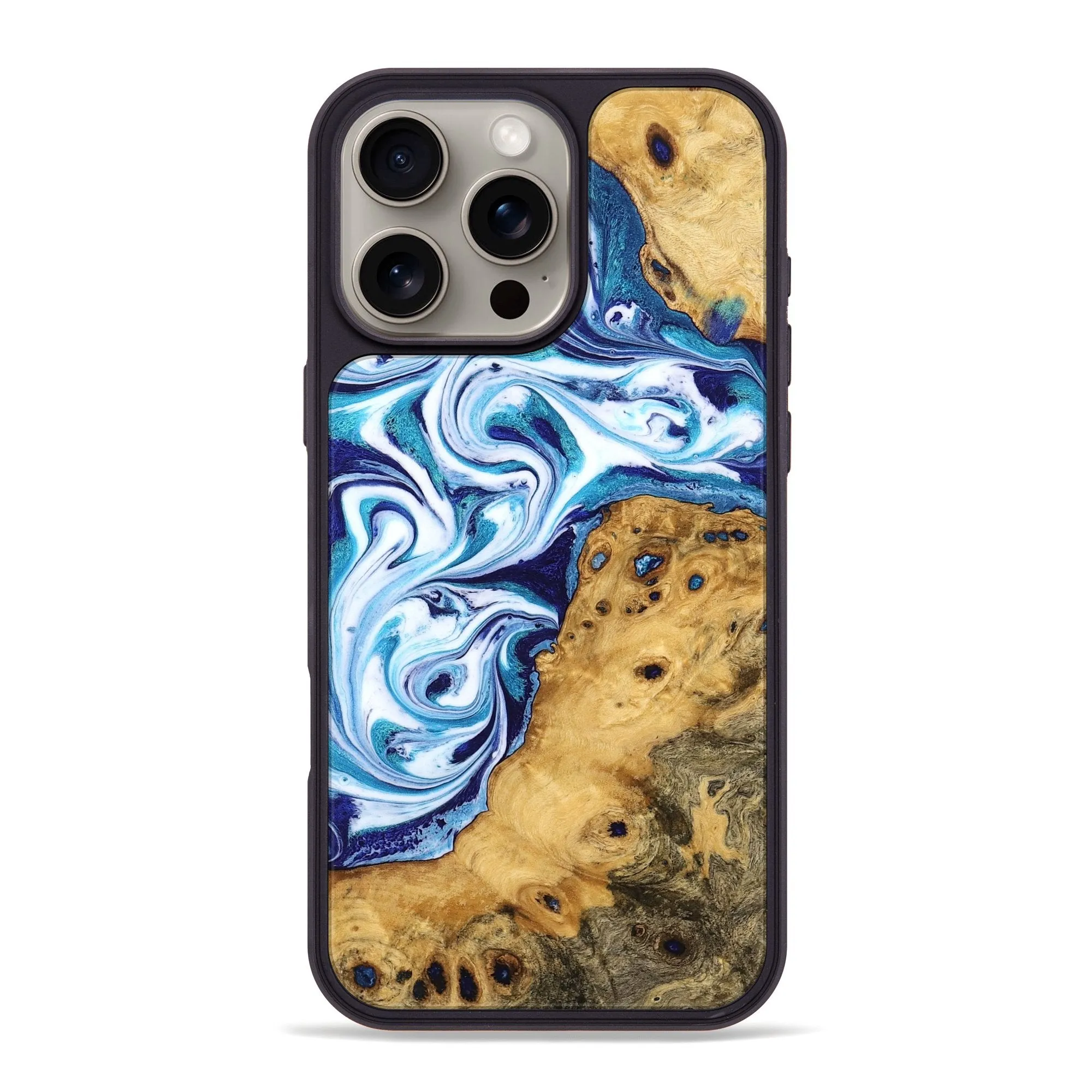 Iphone 16 Pro Max Wood Phone Case - Unique (Blue, 777013) Anti Glare Film