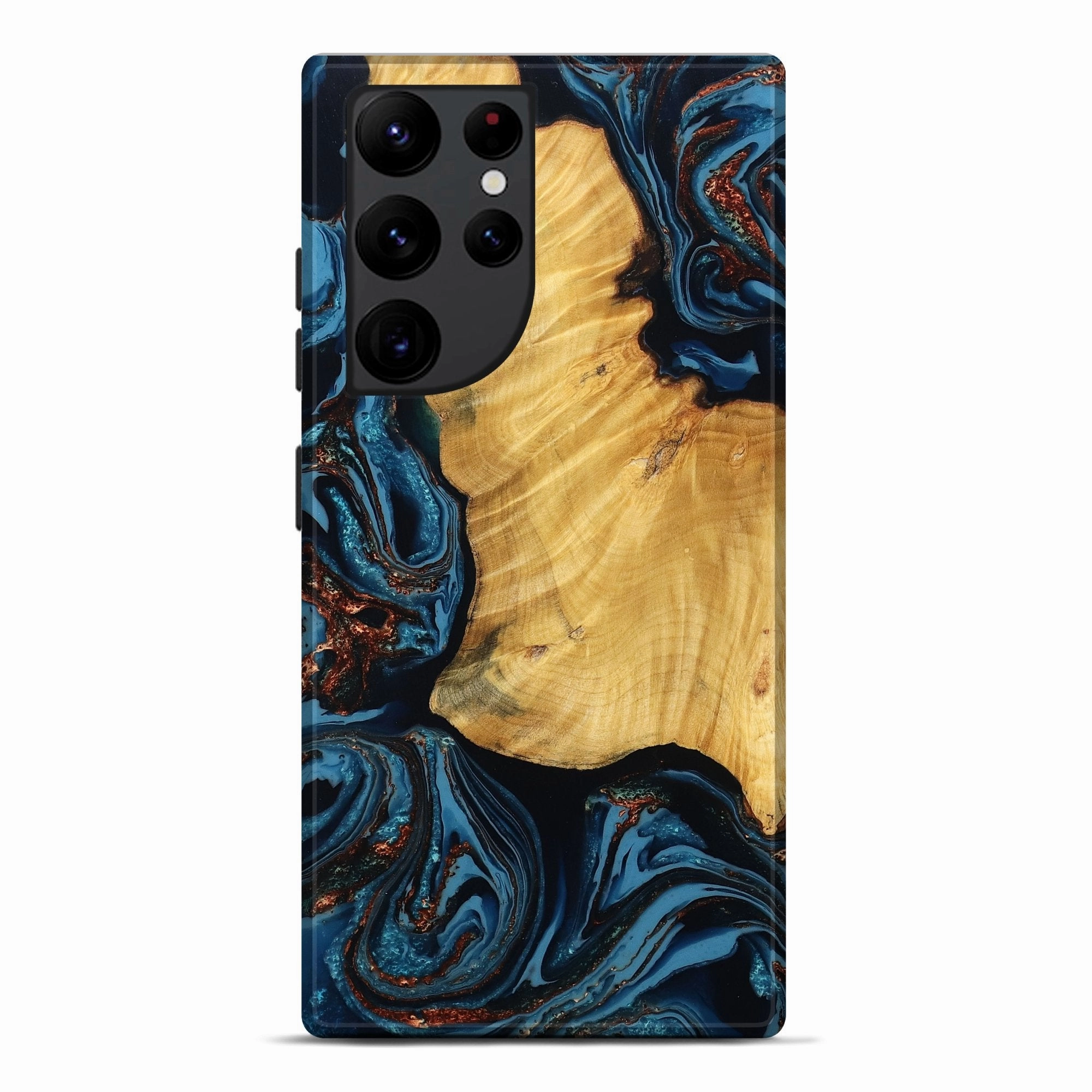 Anti Static Galaxy S22 Ultra Wood Live Edge Phone Case - Nova (Teal & Gold, 780323)