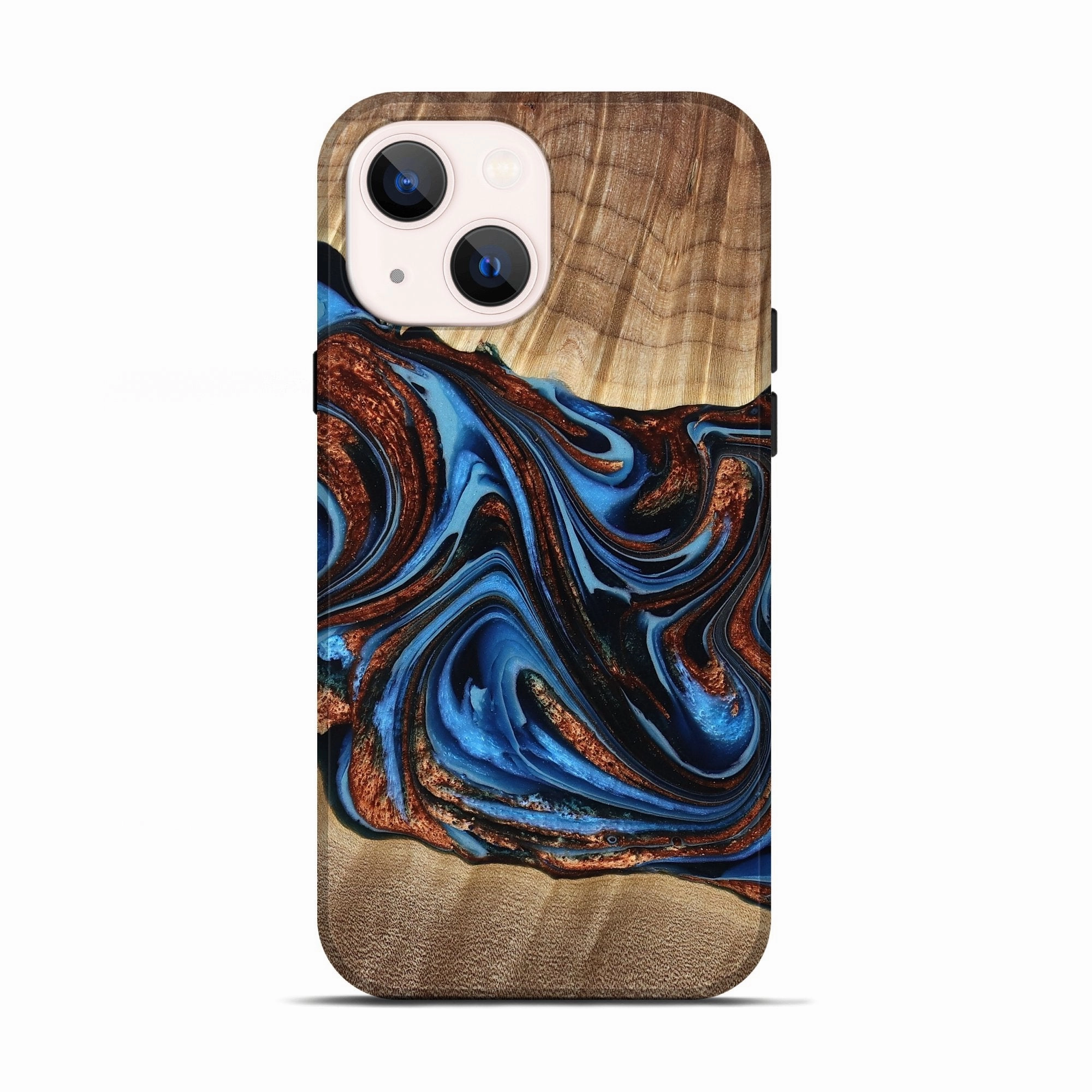 Ultra Clear Drop Protection Iphone 13 Wood Live Edge Phone Case - Elaine (Teal & Gold, 777398)