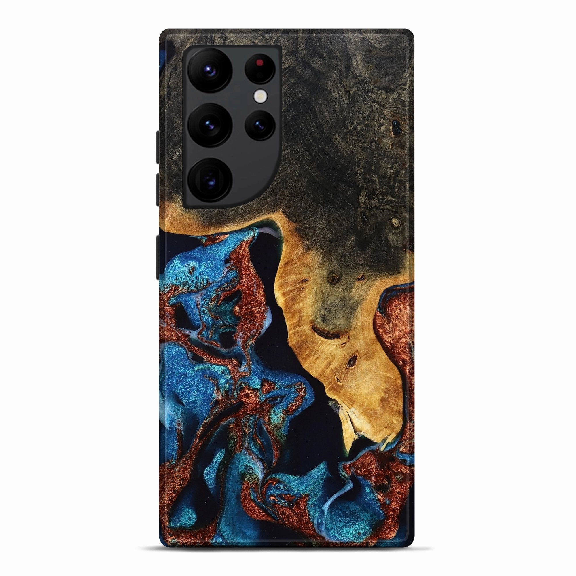 Fingerprint Resistant Galaxy S22 Ultra Wood Live Edge Phone Case - Baylor (Teal & Gold, 776888)