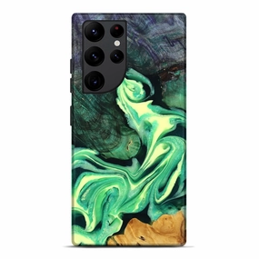 Galaxy S22 Ultra Wood Live Edge Phone Case - Tristan (Green, 778753) Smooth Touch Anti Fingerprint Shield