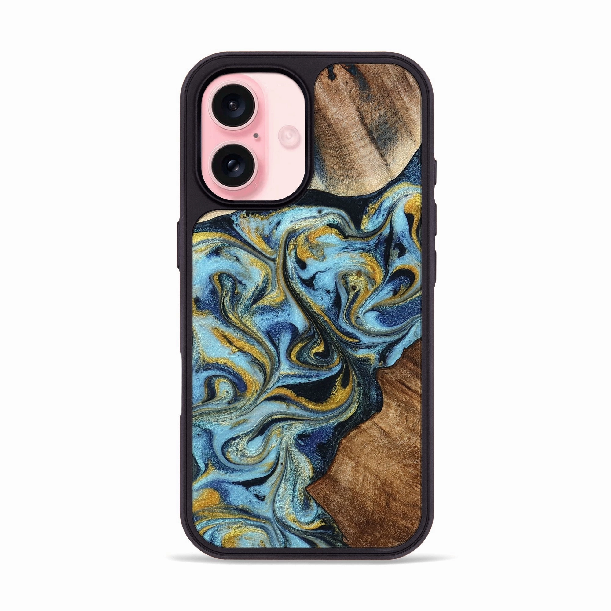 Iphone 16 Wood Phone Case - Aliza (Teal & Gold, 777522) Edge Guard HD Screen Protector