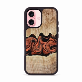 Drop Protection Fingerprint Repellent Iphone 16 Wood Phone Case - Riya (Red, 780435)