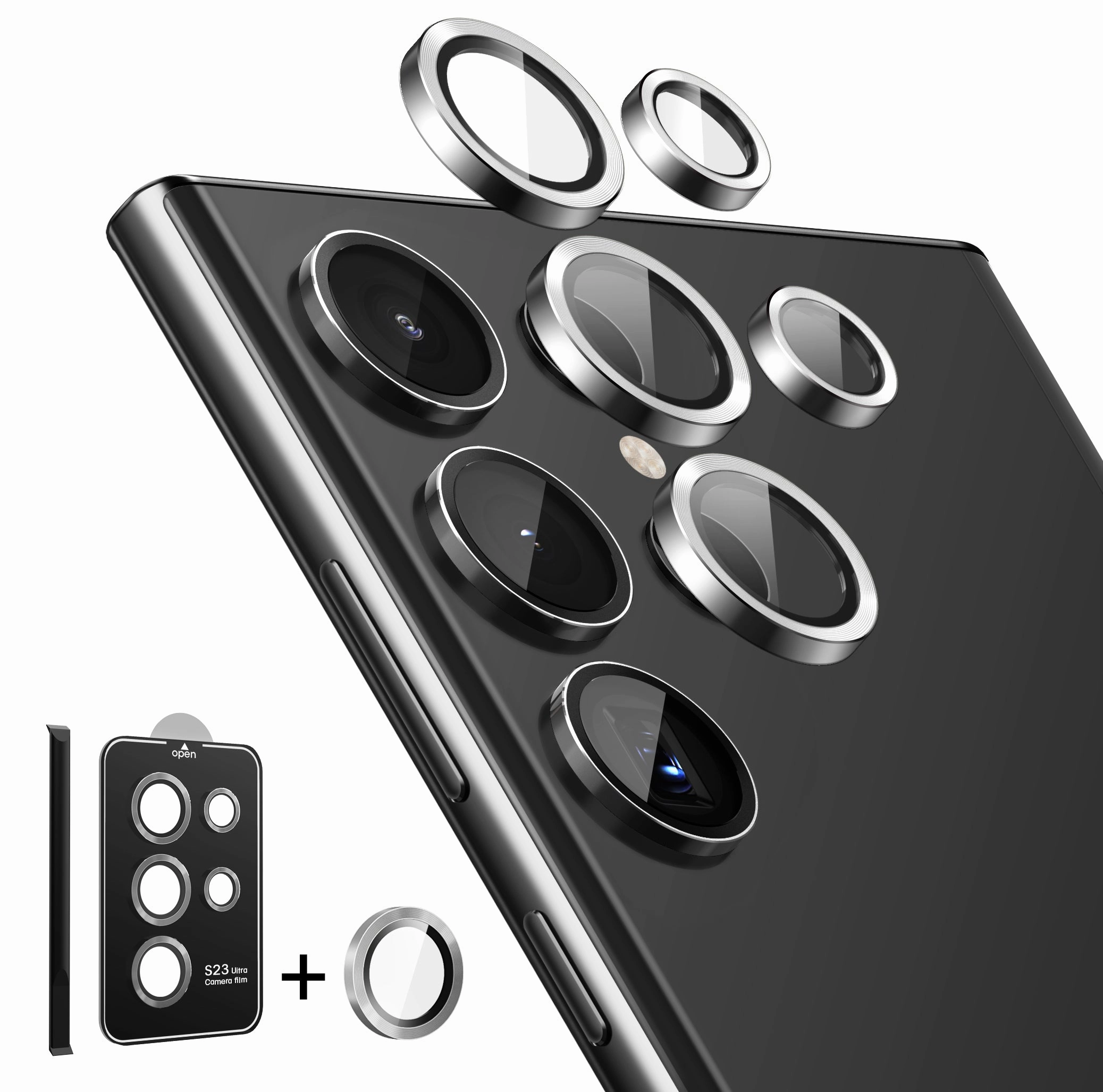 Tempered Glass Camera Lens Protector For Galaxy S23 Ultra-Silver Drop Protection Anti Fingerprint Film