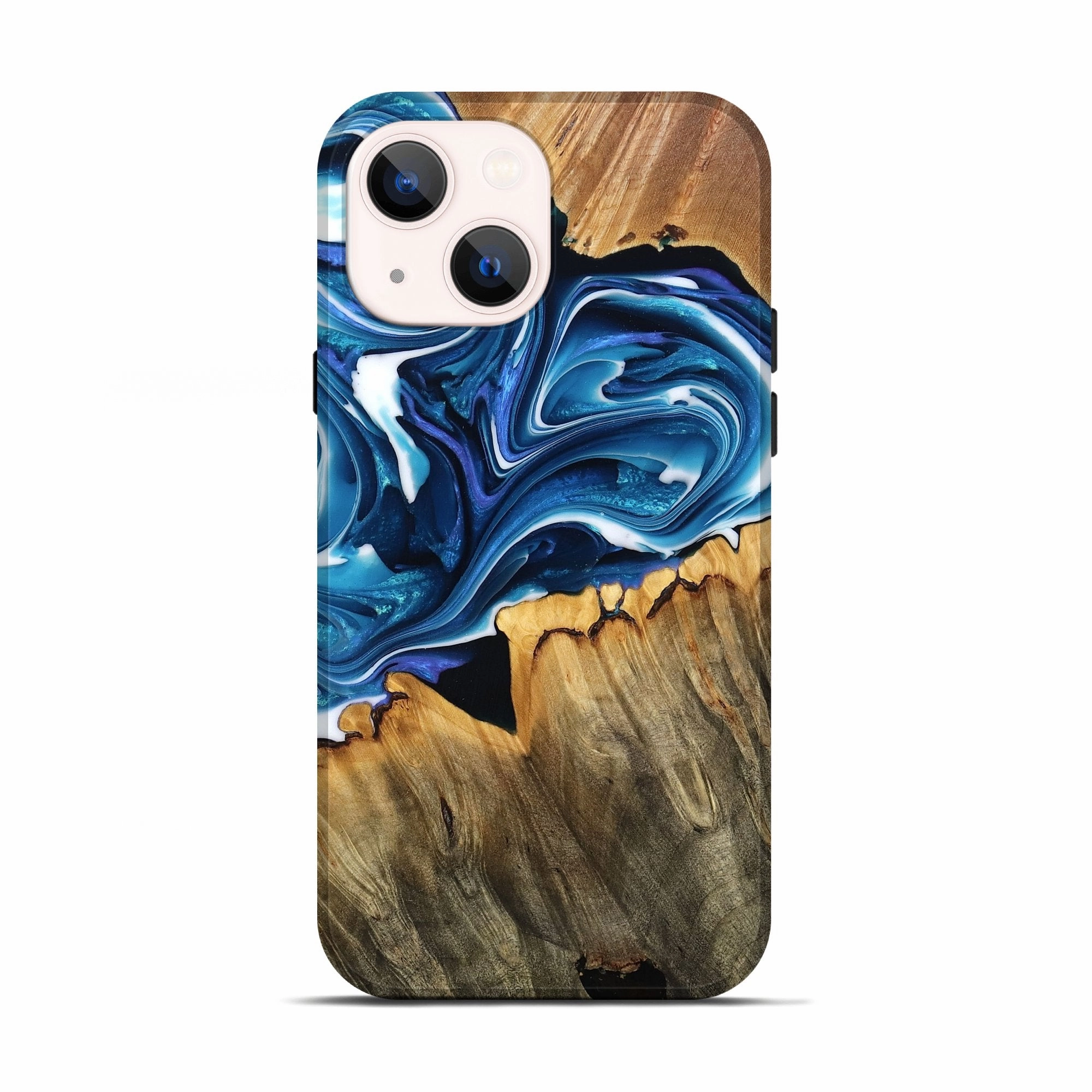 Iphone 13 Wood Live Edge Phone Case - Johnie (Blue, 777391) Bubble Free