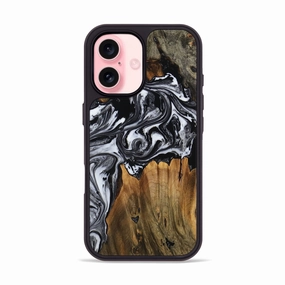 Impact Resistant Bubble Free Installation Iphone 16 Wood Phone Case - Jaydon (Black & White, 771608)