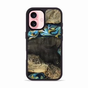 Anti Oil Film Iphone 16 Wood Phone Case - Mamie (Teal & Gold, 781336)