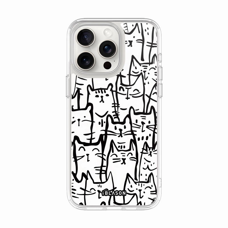 Fingerprint Resistant Protective Layer Iphone 15 Pro Halo Magsafe Cute Phone Case - White Cat