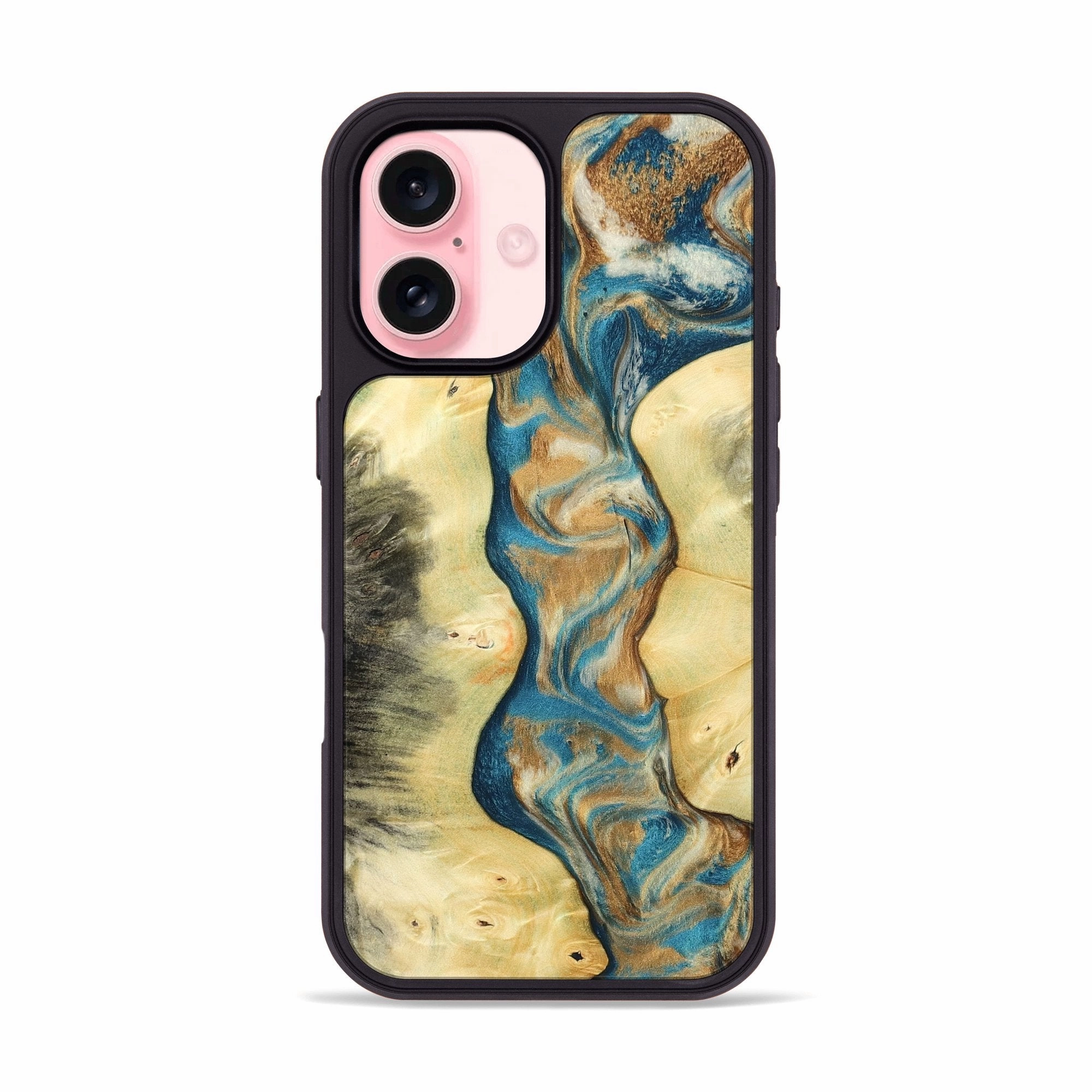 Fingerprint Resistant Iphone 16 Wood Phone Case - Alissa (Teal & Gold, 780733)
