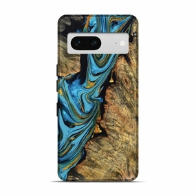 Anti Spy Film Pixel 7 Wood Live Edge Phone Case - Zuri (Teal & Gold, 774599)