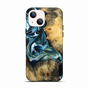 Ultra Clear Iphone 13 Wood Live Edge Phone Case - Yamilex (Teal & Gold, 781477)