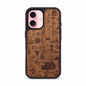 Fingerprint Resistant Anti Scratch Screen Iphone 16 Wood Phone Case - Collage - Mahogany (Curated)