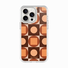 Iphone 15 Pro Max Halo Magsafe Cute Phone Case - Brown Retro Geometric Bubble Free Screen Anti Dust
