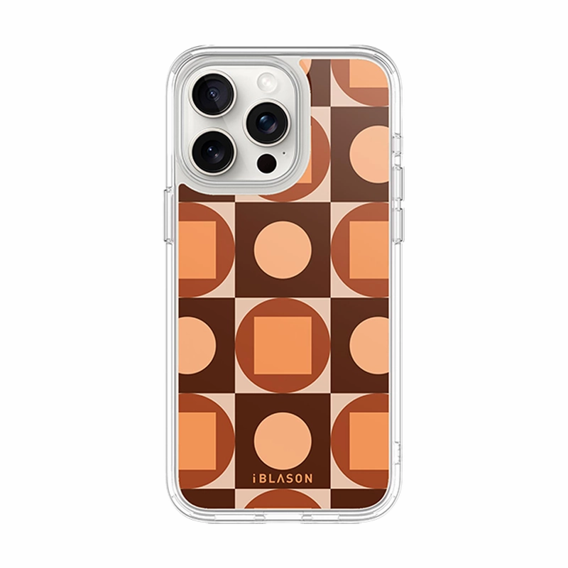 Iphone 15 Pro Max Halo Magsafe Cute Phone Case - Brown Retro Geometric Bubble Free Screen Anti Dust