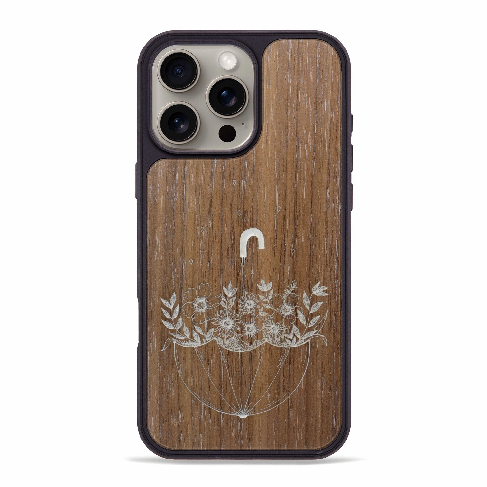 Iphone 16 Pro Max Wood Phone Case - No Rain No Flowers - Walnut (Curated) Anti Finger Mark Film
