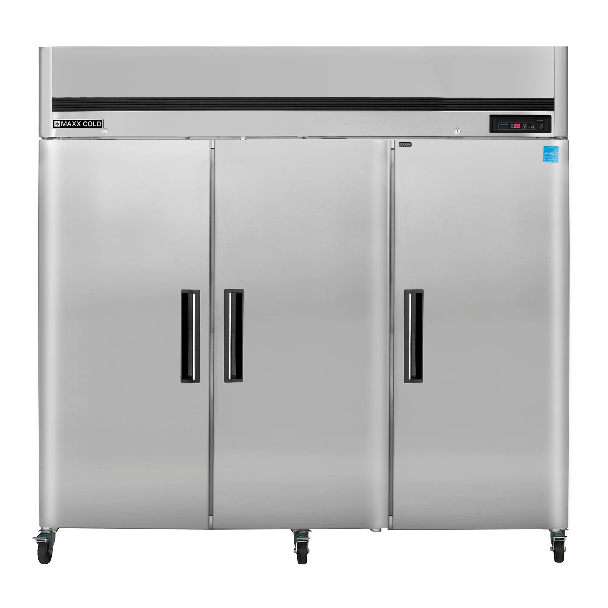 Maxx Cold - MCRT-72FDHC Triple Door?Reach-In Refrigerator, Top Mount, 81"W, 72 cu. ft. Storage Capacity, in Stainless Steel