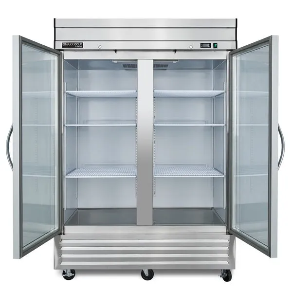 Maxx Cold - MVR-49GDHC V-Series 2 Glass Door Reach-In Refrigerator, Bottom Mount, in Stainless Steel