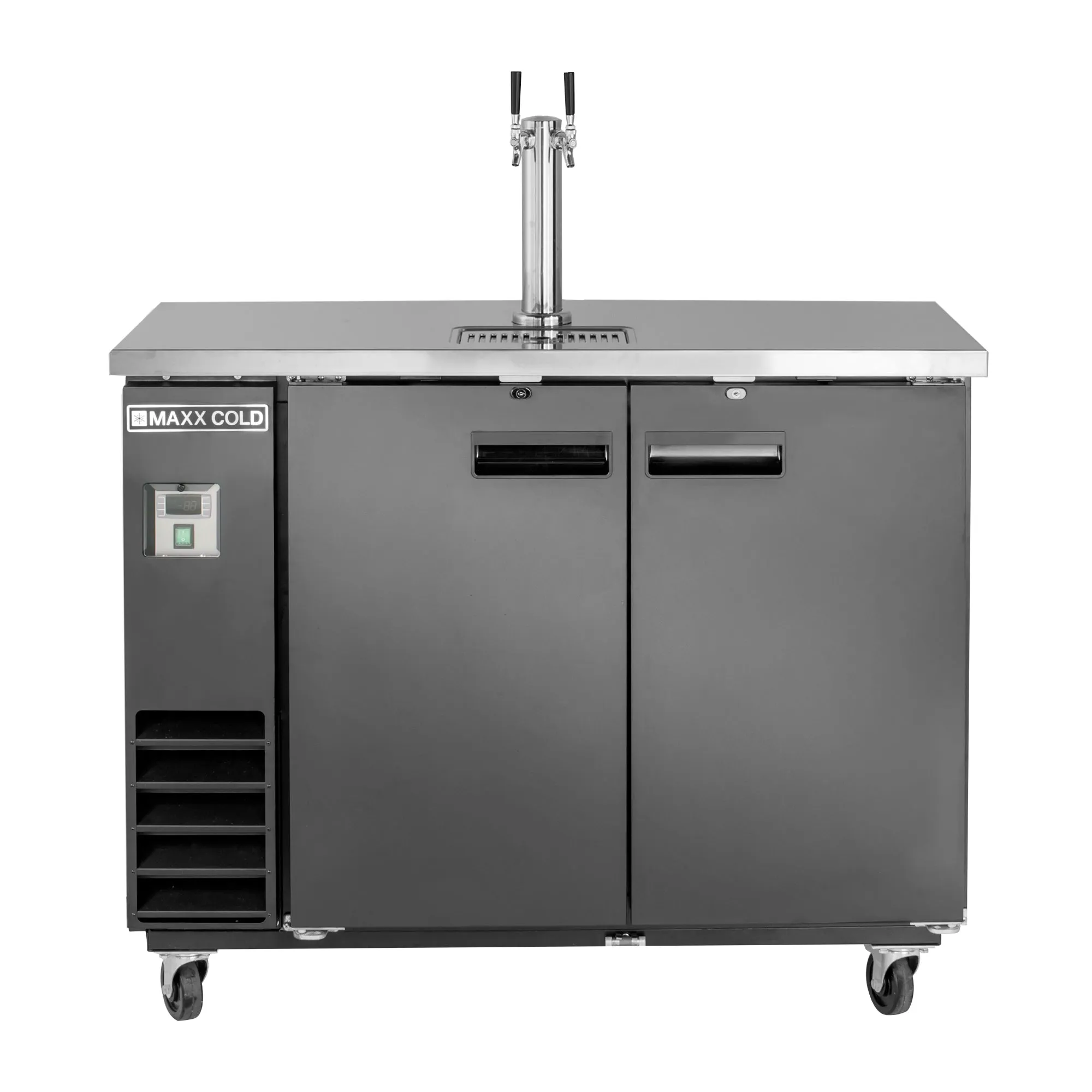 Maxx Cold - MXBD48-1BHC Single Tower, 2 Tap Beer Dispenser, 47.5"W, 10.5 cu. ft., 2 Barrels/Kegs (297L)?Storage Capacity, in Black with Stainless Steel Top