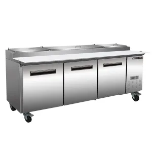 Maxx Cold - MXCPP92HC Three-Door Refrigerated Pizza Prep Table, 94.2??W, 32 cu. ft. Storage Capacity, Equipped with (12) 4?? Deep Pans and Cutting Board, in Stainless Steel