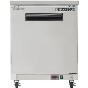 Maxx Cold - MXCR27UHC Single Door Undercounter Refrigerator, 27.5"W, 6.5 cu. ft. Storage Capacity, in Stainless Steel
