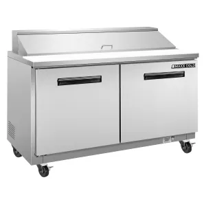 Maxx Cold - MXCR60SHC Two-Door Refrigerated Sandwich and Salad Prep Station, 61"W, 15.5. cu. ft. Storage Capacity, Equipped with (16) 4?? Deep Pans and Cutting Board, in Stainless Steel