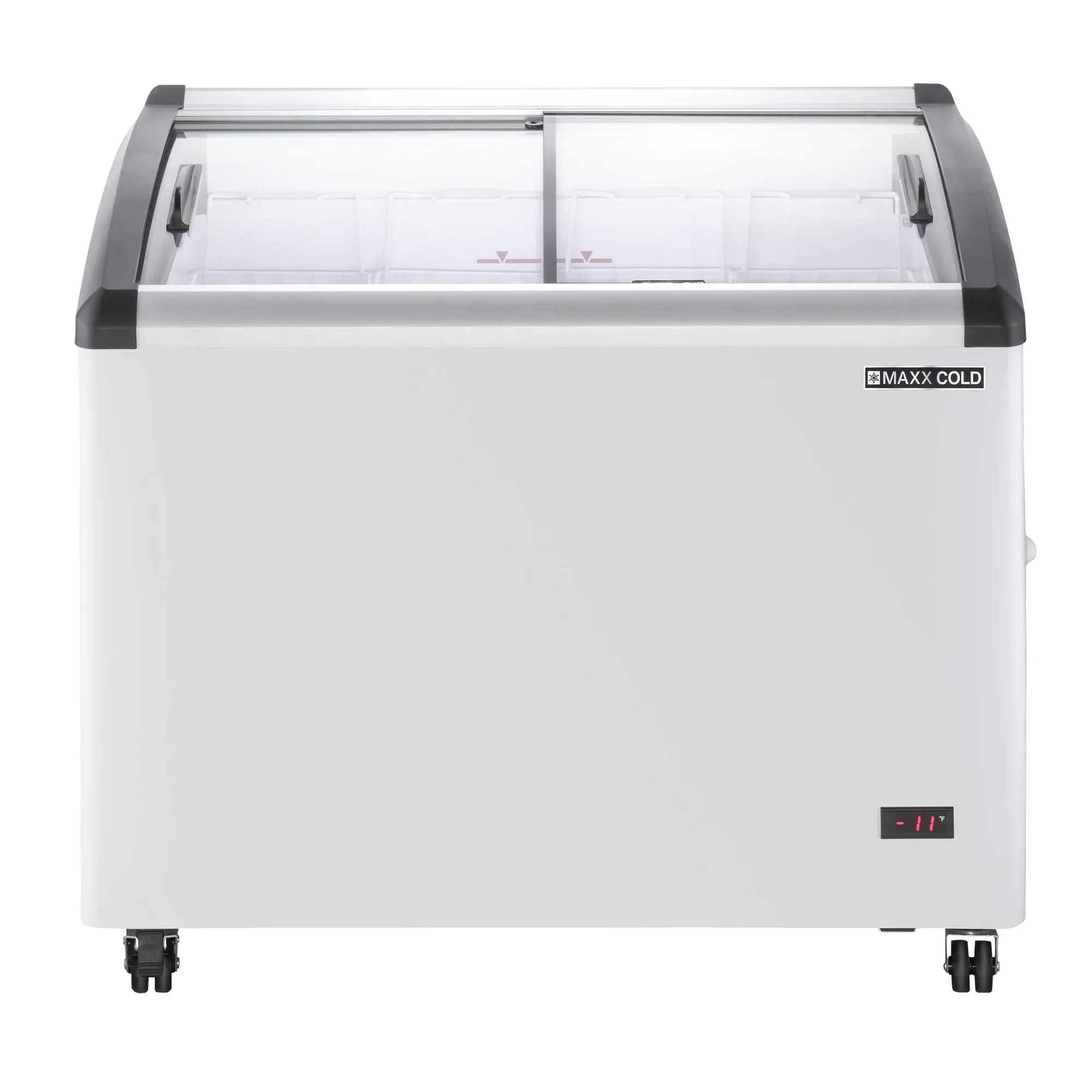 Maxx Cold - MXF40CHC-4?Curved Glass Top Chest Freezer Display, 39.4"W, 6.71 cu. ft. Storage Capacity, Equipped with (4) Wire Baskets, in White