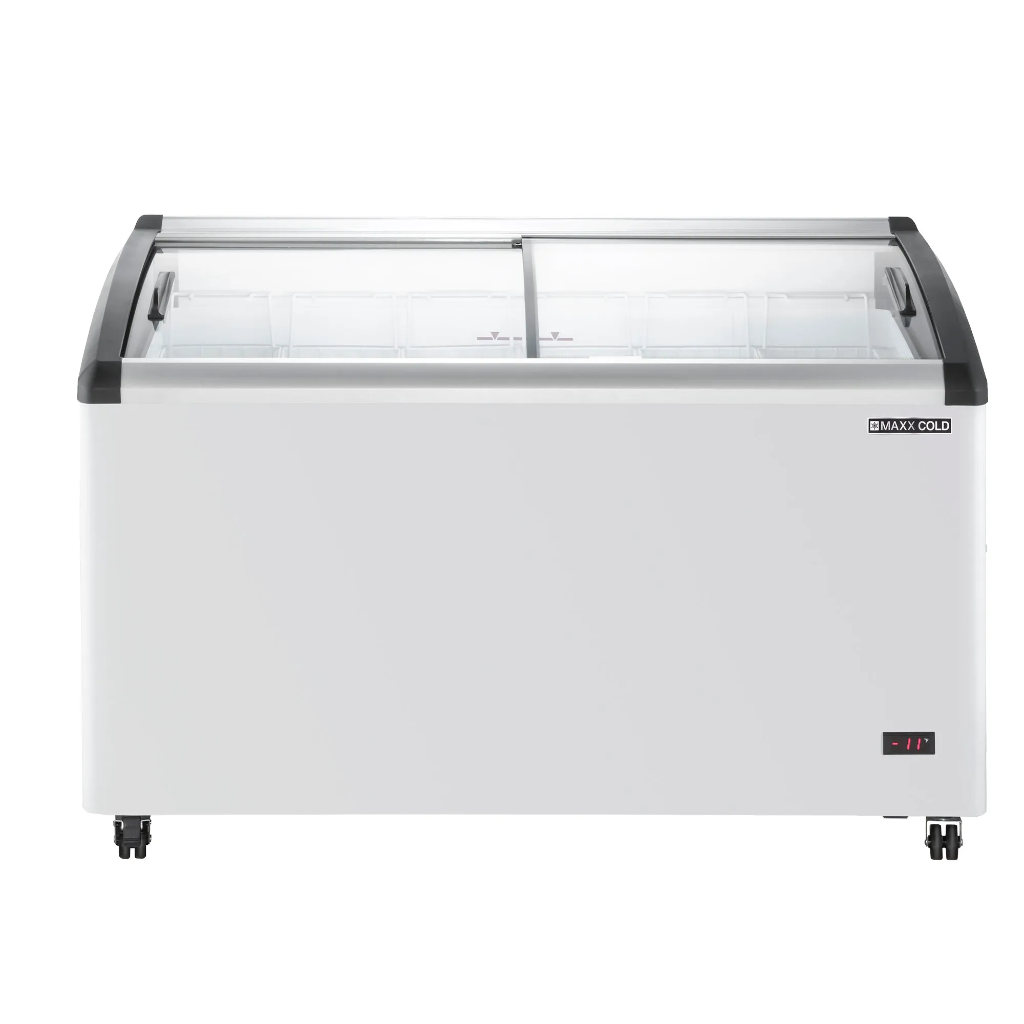 Maxx Cold - MXF54CHC-6?Curved Glass Top Chest Freezer Display, 53.2"W, 9.96 cu. ft. Storage Capacity, Equipped with (6) Wire Baskets, in White