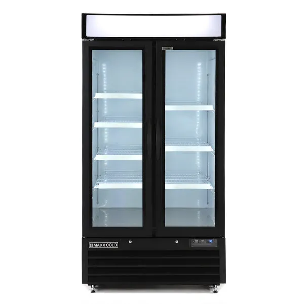 Maxx Cold - MXM2-36RHC Double Glass Door Narrow Width Merchandiser Refrigerator, Swing Door, 36 cu. ft., White